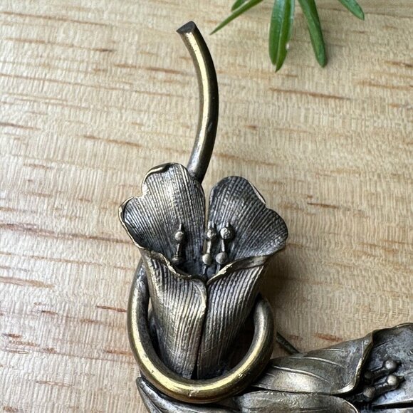 Antique Art Nouveau Brooch Calla Lily Flowers Large C‎ Clasp Closure 2.25" - Picture 7 of 11